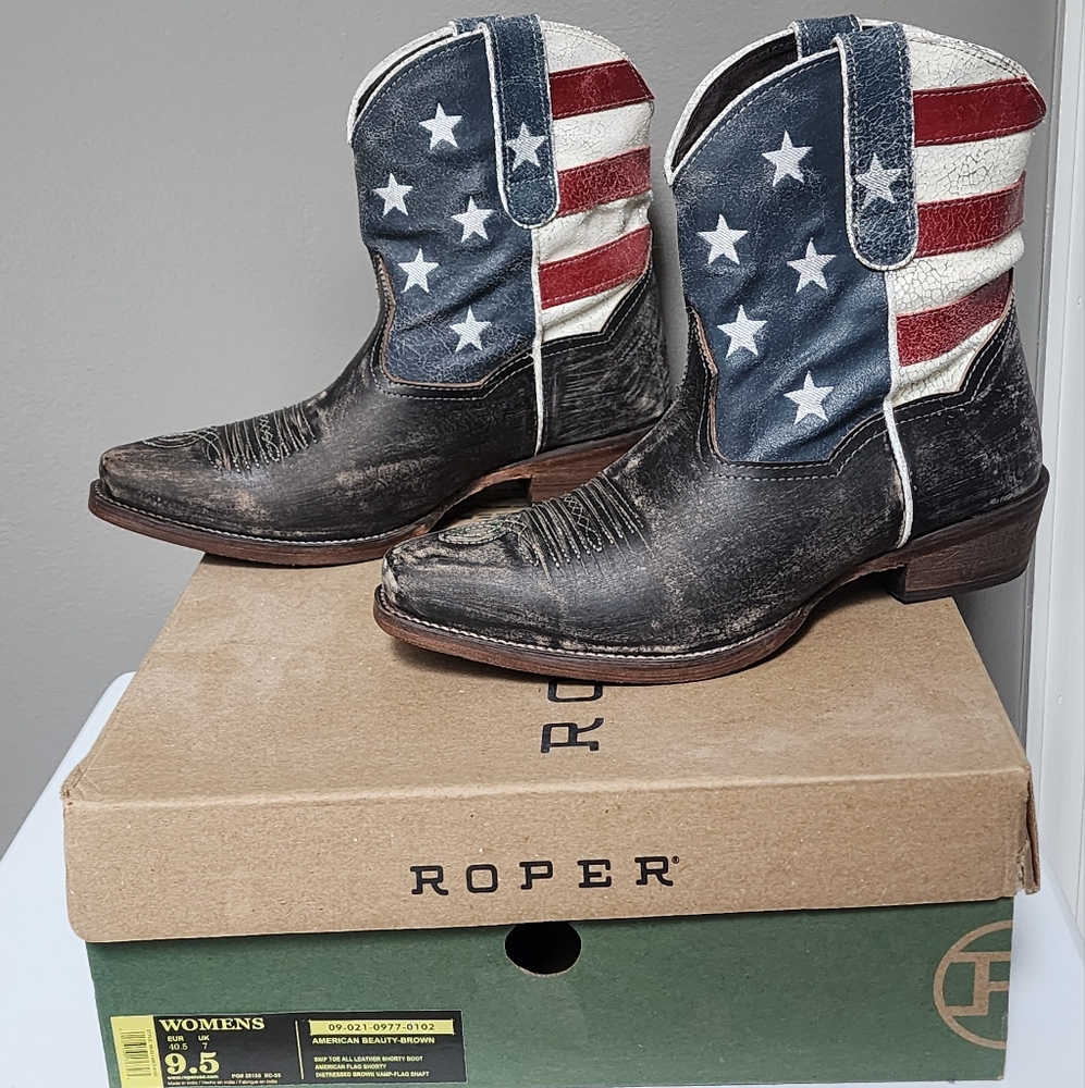 Roper Women's Patriotic Western Boots - Brown, Red, White, & Blue